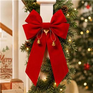 Luxury Red Velvet Polyester Bow Bell Xmas Decor