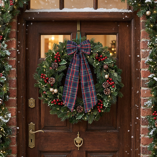Custom Teal Plaid Oversized Big Bows Fireplace Decor