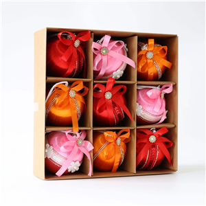 9Pcs 8cm Red Christmas Balls Diamond Ribbon Bow