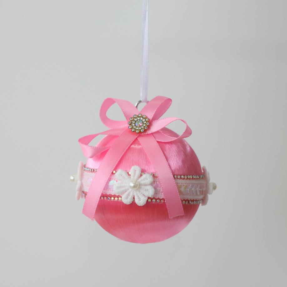 9Pcs 8cm Red Christmas Balls Diamond Ribbon Bow