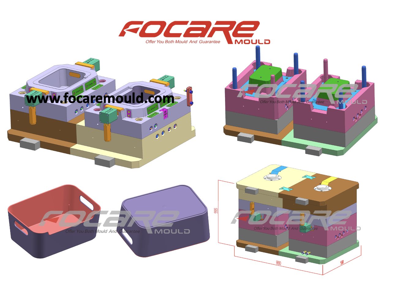Two color storage basket injection mold 3D design and product layout