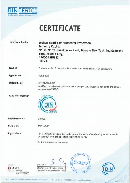 Compostable certificate for mailer bag