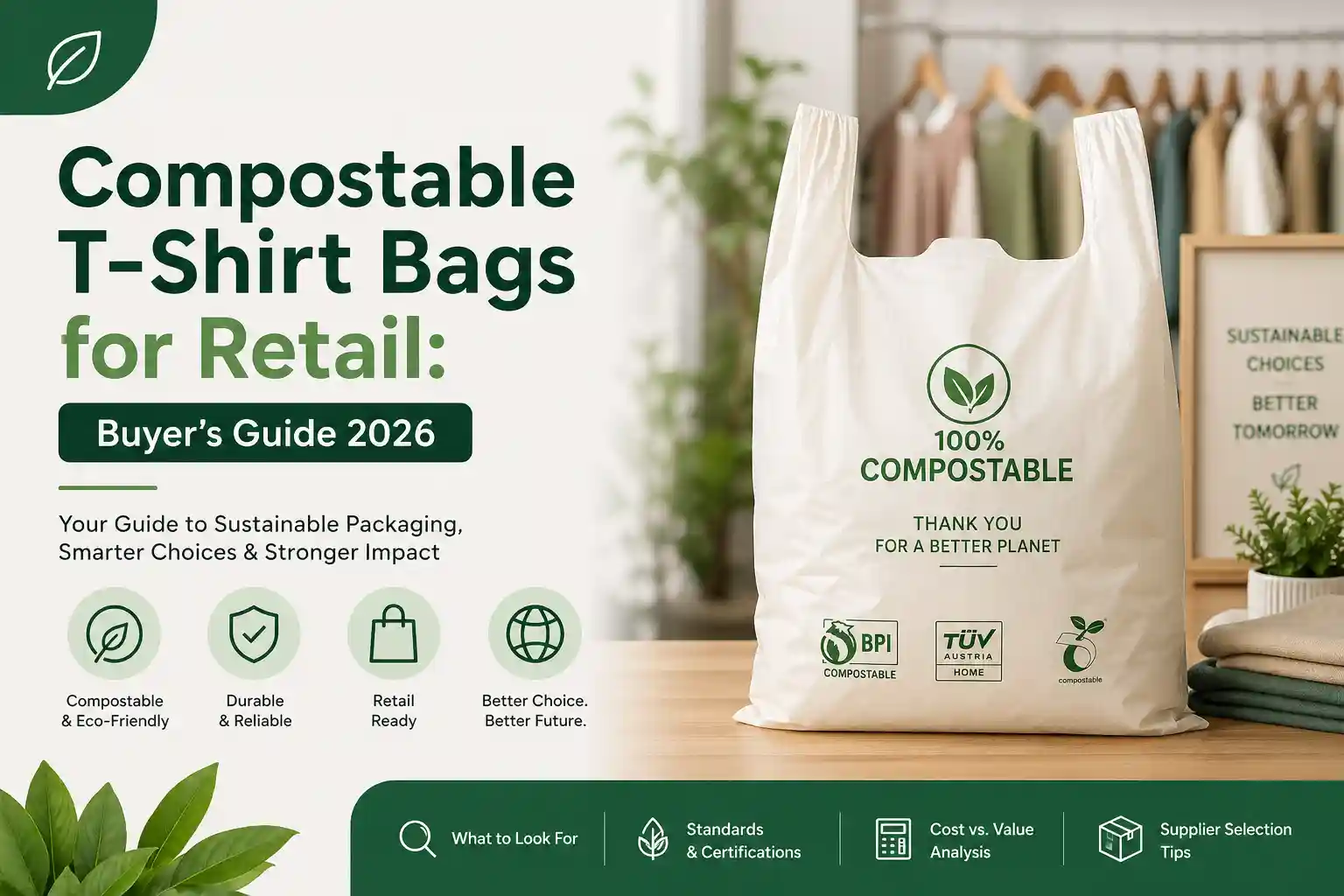 أكياس الحمل القابلة للتحلل العضوي لقطاع التجزئة: دليل المشتري 2026 compostable T-shirt bags for retail