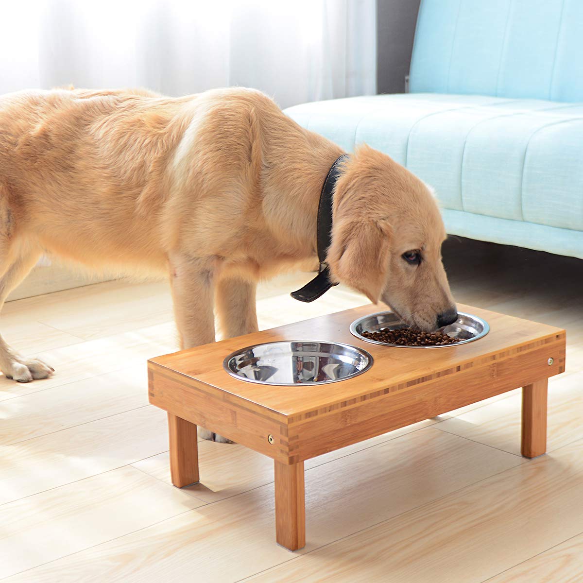 bamboo elevated dog feeder