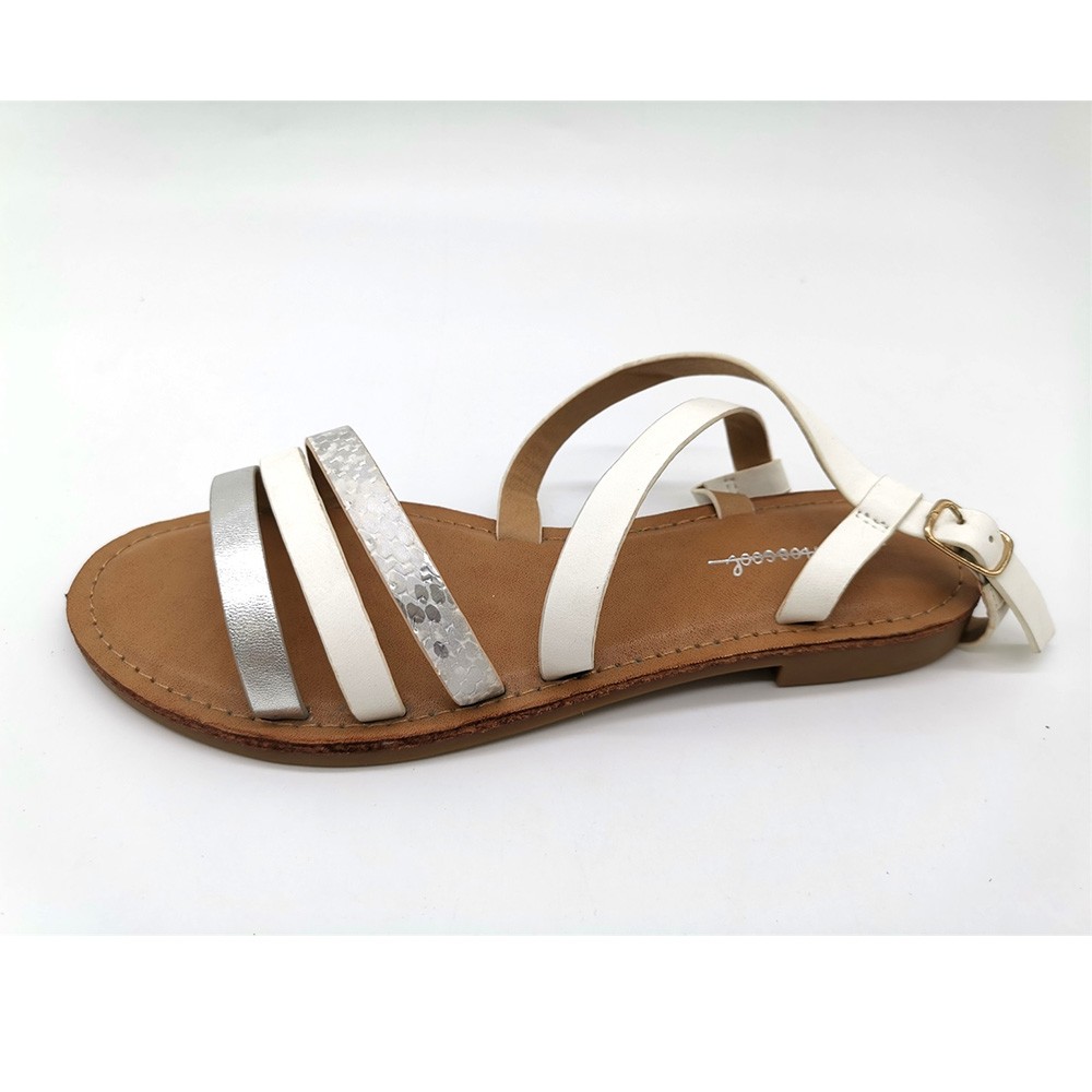 Women's fashion flat spring sandal with synthetic upper & PVC outsole