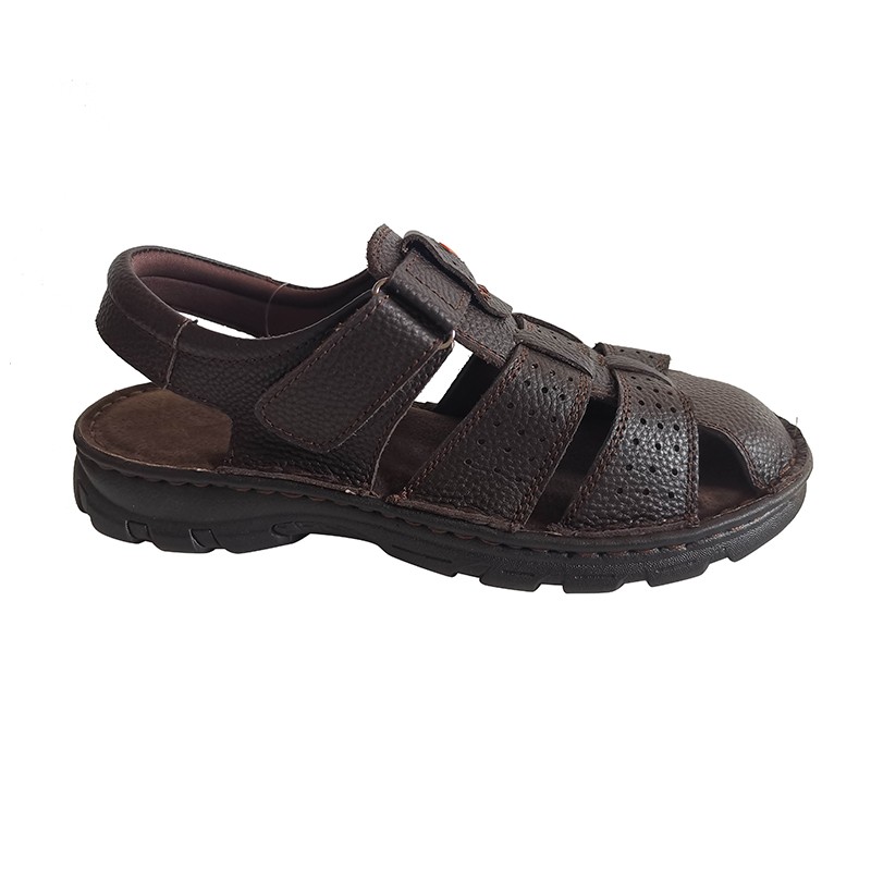 Men's leather sandals, full grain leather and pu outsole