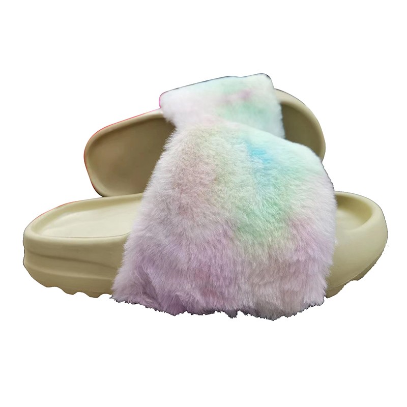 Fur slide side sandal, customized colors are workable