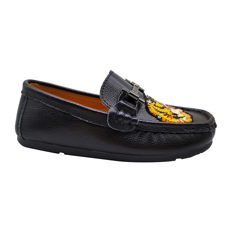 Lods leather loafer shoes, leather upper with buckle & emboridery, and TPR outsole