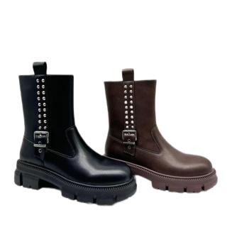 Fashion Ladies Leather Pointed Mid-calf Boots Thin Heeled Ankle Martin Boots For Women