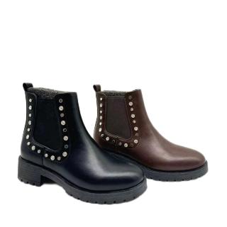 Ankle leather boots for women black flat thick heel fashion style winter snow boots with fur boots women shoes for ladies