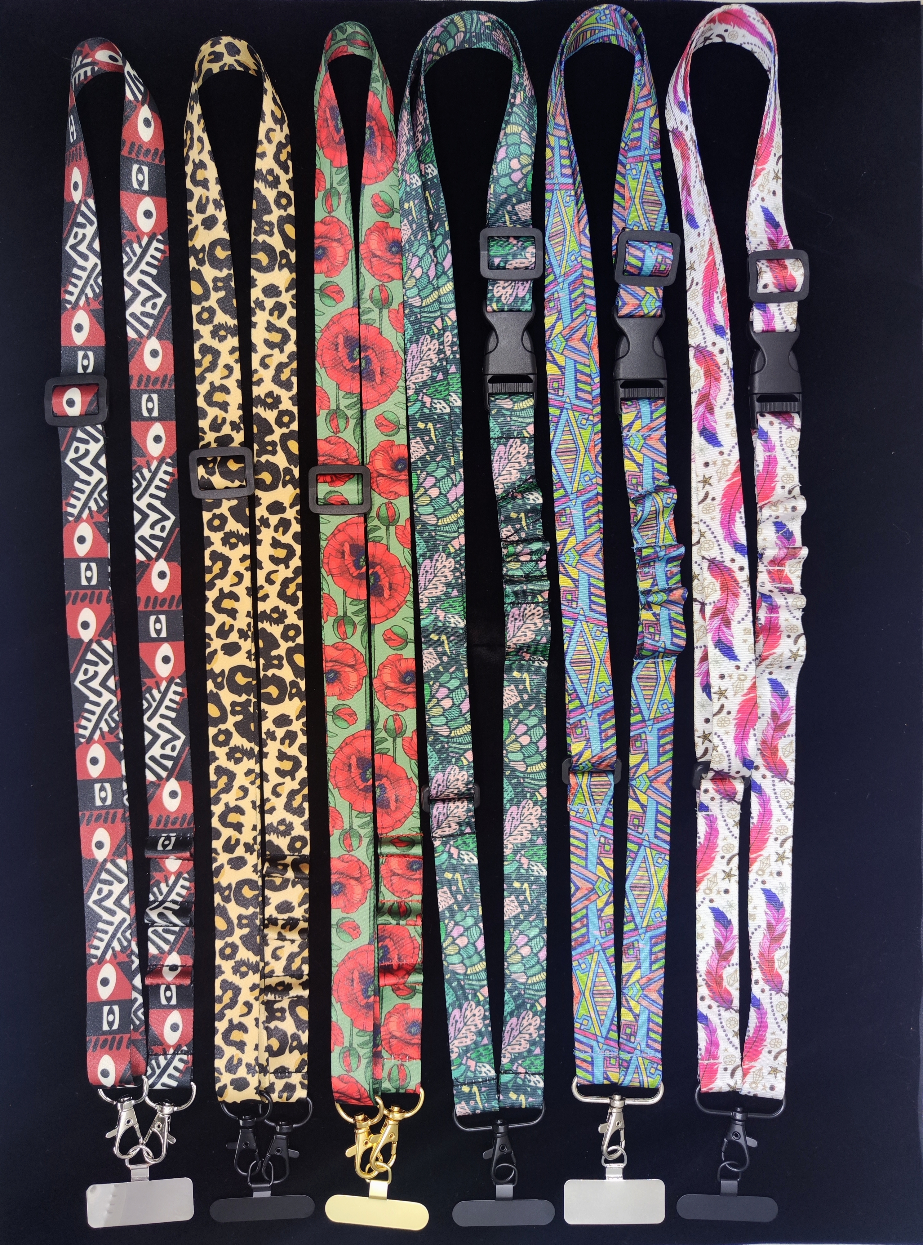 Nylon printed lanyard adjustable phone lanyard with tab