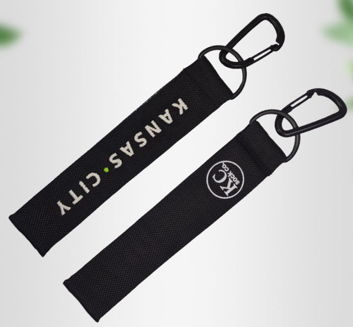 Embroidery keychain with heavy duty carabiner short bracelet for id badge or phone customized logo