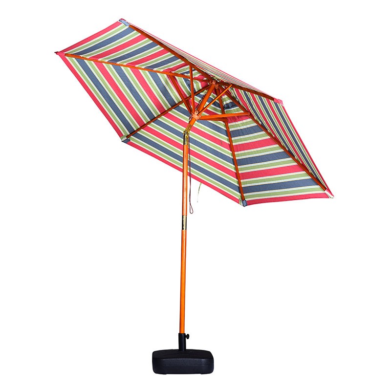 2.5M outdoor sun umbrella stripe design waterproof wood patio umbrella with tilt